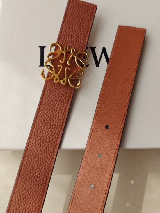 Loewe Tan Brown Grained Leather Belt with Gold Anagram Buckle Size 90 main image 5